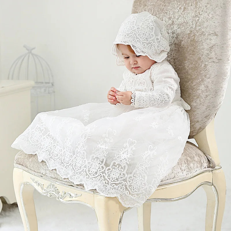 Vestido para Bebê Menina Hetiso de Manga Longa – Vestido de Festa/Baile para Primeiro Aniversário, Batizado e Daminha de Honra.