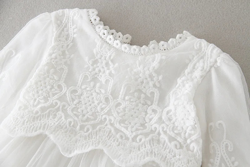 Vestido para Bebê Menina Hetiso de Manga Longa – Vestido de Festa/Baile para Primeiro Aniversário, Batizado e Daminha de Honra.