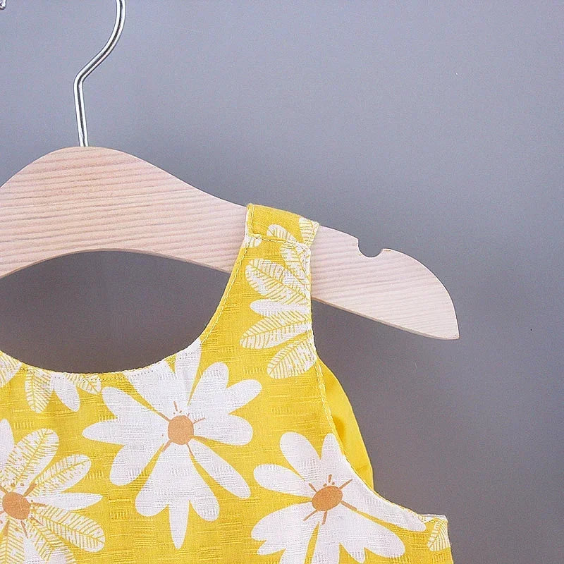 Vestido de Verão para Meninas com Estampa Floral, Estilo Delicado e Fresco para o Dia a Dia, Vestido de Princesa Doce com Laço. 0 - 3 anos