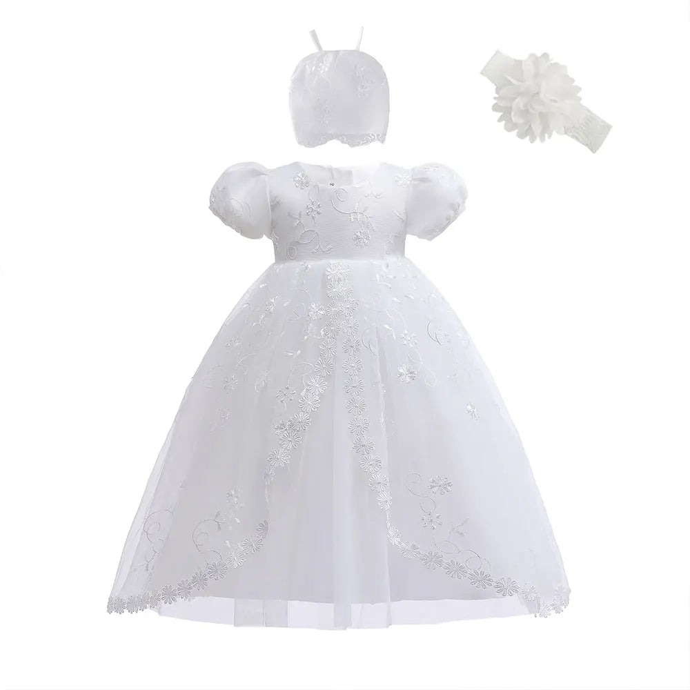 Vestido para Bebê Menina Hetiso de Manga Longa – Vestido de Festa/Baile para Primeiro Aniversário, Batizado e Daminha de Honra.