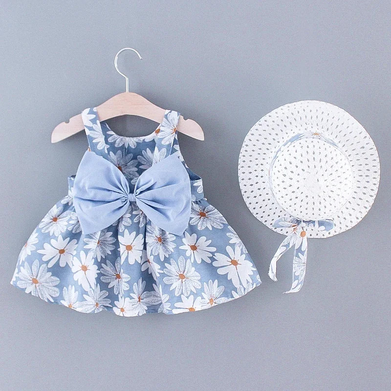 Vestido de Verão para Meninas com Estampa Floral, Estilo Delicado e Fresco para o Dia a Dia, Vestido de Princesa Doce com Laço. 0 - 3 anos