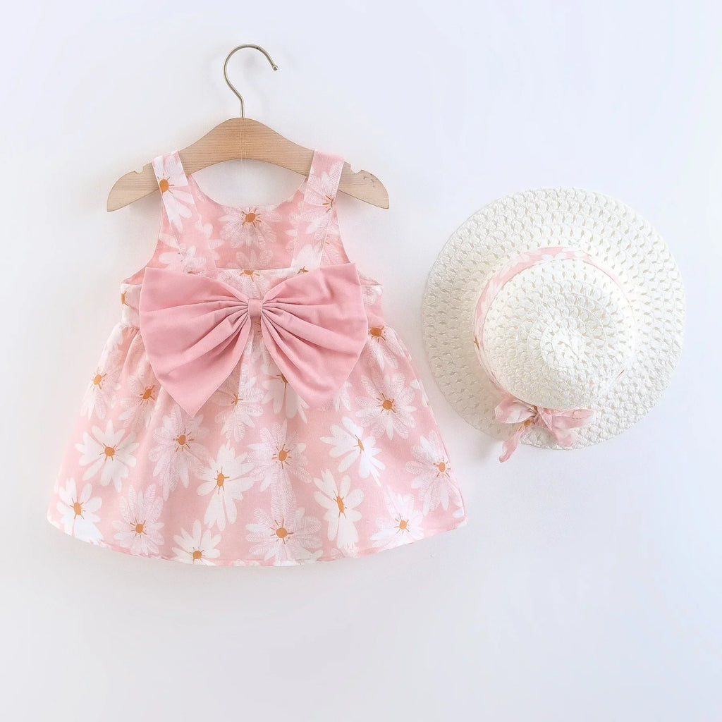 Vestido de Verão para Meninas com Estampa Floral, Estilo Delicado e Fresco para o Dia a Dia, Vestido de Princesa Doce com Laço. 0 - 3 anos