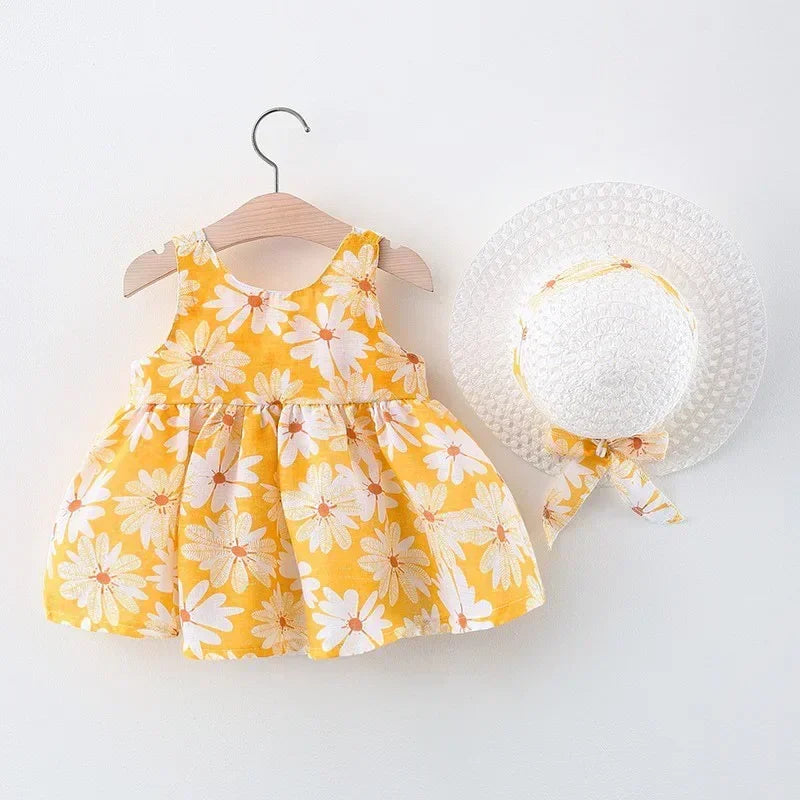 Vestido de Verão para Meninas com Estampa Floral, Estilo Delicado e Fresco para o Dia a Dia, Vestido de Princesa Doce com Laço. 0 - 3 anos