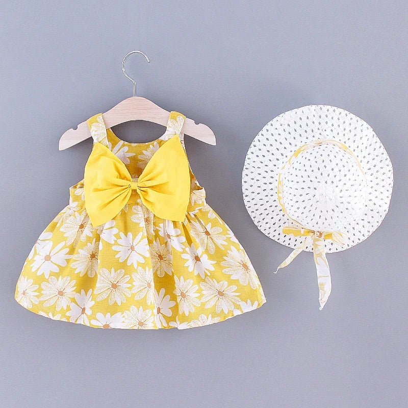 Vestido de Verão para Meninas com Estampa Floral, Estilo Delicado e Fresco para o Dia a Dia, Vestido de Princesa Doce com Laço. 0 - 3 anos