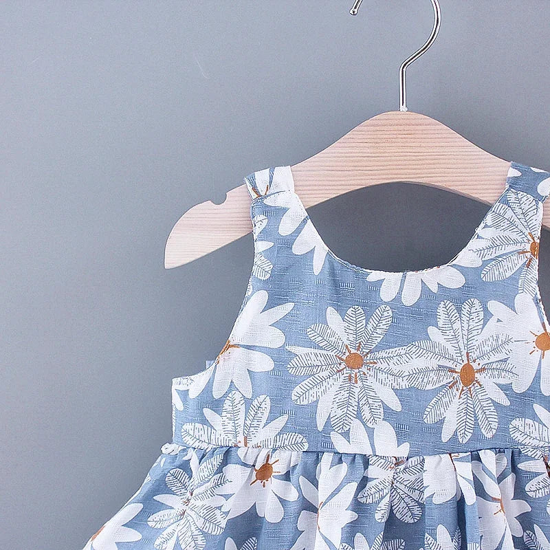 Vestido de Verão para Meninas com Estampa Floral, Estilo Delicado e Fresco para o Dia a Dia, Vestido de Princesa Doce com Laço. 0 - 3 anos