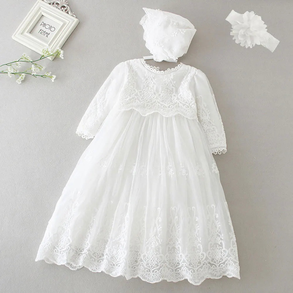 Vestido para Bebê Menina Hetiso de Manga Longa – Vestido de Festa/Baile para Primeiro Aniversário, Batizado e Daminha de Honra.