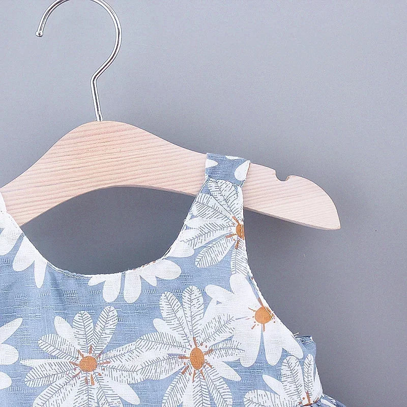 Vestido de Verão para Meninas com Estampa Floral, Estilo Delicado e Fresco para o Dia a Dia, Vestido de Princesa Doce com Laço. 0 - 3 anos