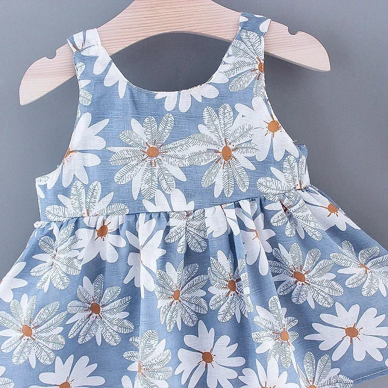 Vestido de Verão para Meninas com Estampa Floral, Estilo Delicado e Fresco para o Dia a Dia, Vestido de Princesa Doce com Laço. 0 - 3 anos