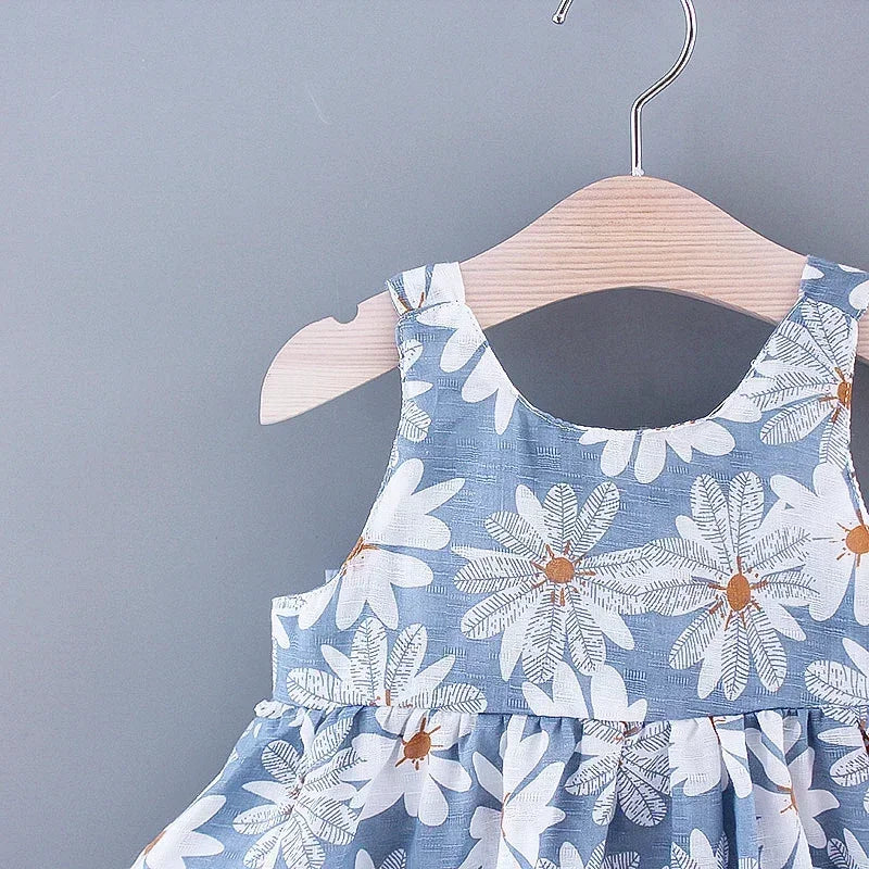 Vestido de Verão para Meninas com Estampa Floral, Estilo Delicado e Fresco para o Dia a Dia, Vestido de Princesa Doce com Laço. 0 - 3 anos
