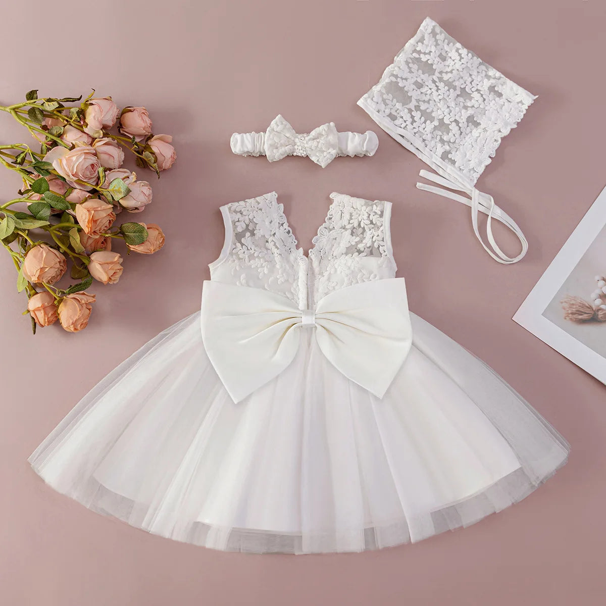 Vestido para Bebê Menina Hetiso de Manga Longa – Vestido de Festa/Baile para Primeiro Aniversário, Batizado e Daminha de Honra.