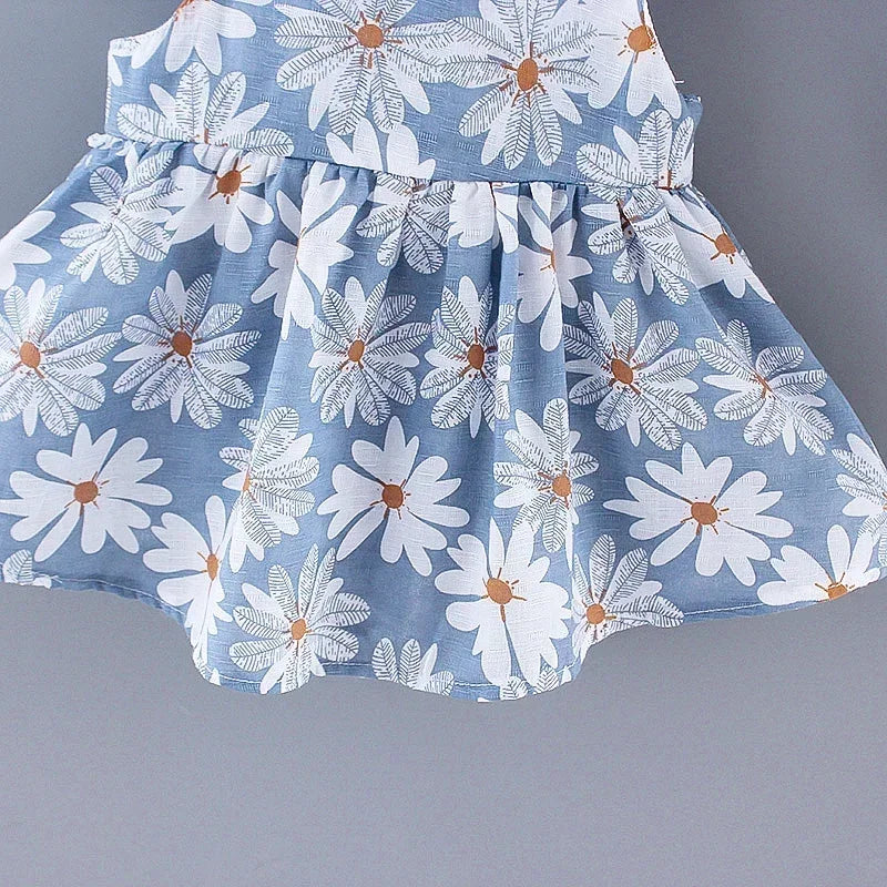 Vestido de Verão para Meninas com Estampa Floral, Estilo Delicado e Fresco para o Dia a Dia, Vestido de Princesa Doce com Laço. 0 - 3 anos