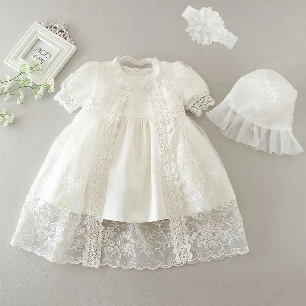 Vestido para Bebê Menina Hetiso de Manga Longa – Vestido de Festa/Baile para Primeiro Aniversário, Batizado e Daminha de Honra.