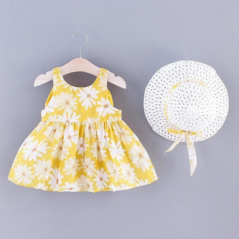 Vestido de Verão para Meninas com Estampa Floral, Estilo Delicado e Fresco para o Dia a Dia, Vestido de Princesa Doce com Laço. 0 - 3 anos