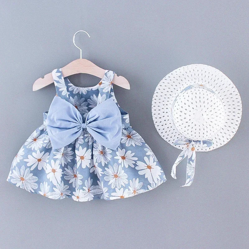 Vestido de Verão para Meninas com Estampa Floral, Estilo Delicado e Fresco para o Dia a Dia, Vestido de Princesa Doce com Laço. 0 - 3 anos
