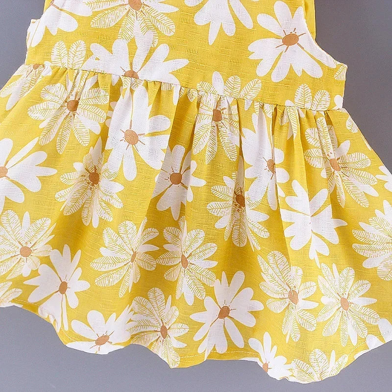 Vestido de Verão para Meninas com Estampa Floral, Estilo Delicado e Fresco para o Dia a Dia, Vestido de Princesa Doce com Laço. 0 - 3 anos
