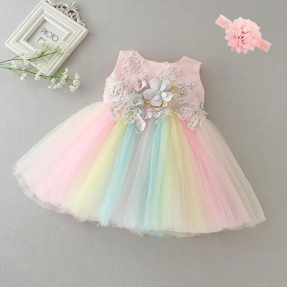 Vestido para Bebê Menina Hetiso de Manga Longa – Vestido de Festa/Baile para Primeiro Aniversário, Batizado e Daminha de Honra.