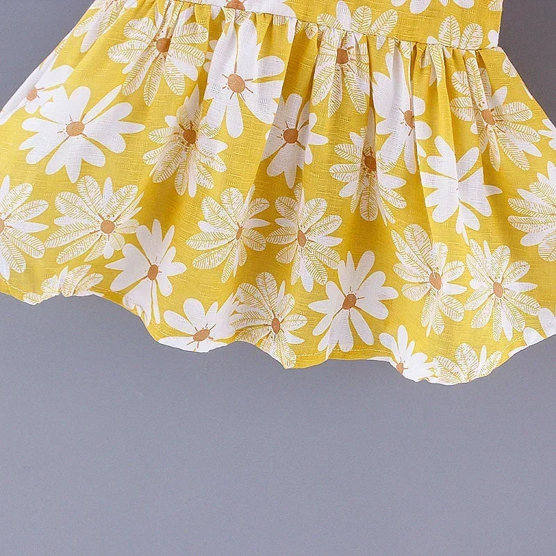 Vestido de Verão para Meninas com Estampa Floral, Estilo Delicado e Fresco para o Dia a Dia, Vestido de Princesa Doce com Laço. 0 - 3 anos