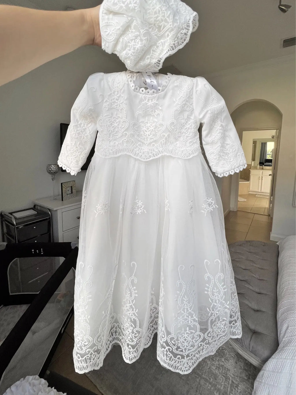 Vestido para Bebê Menina Hetiso de Manga Longa – Vestido de Festa/Baile para Primeiro Aniversário, Batizado e Daminha de Honra.