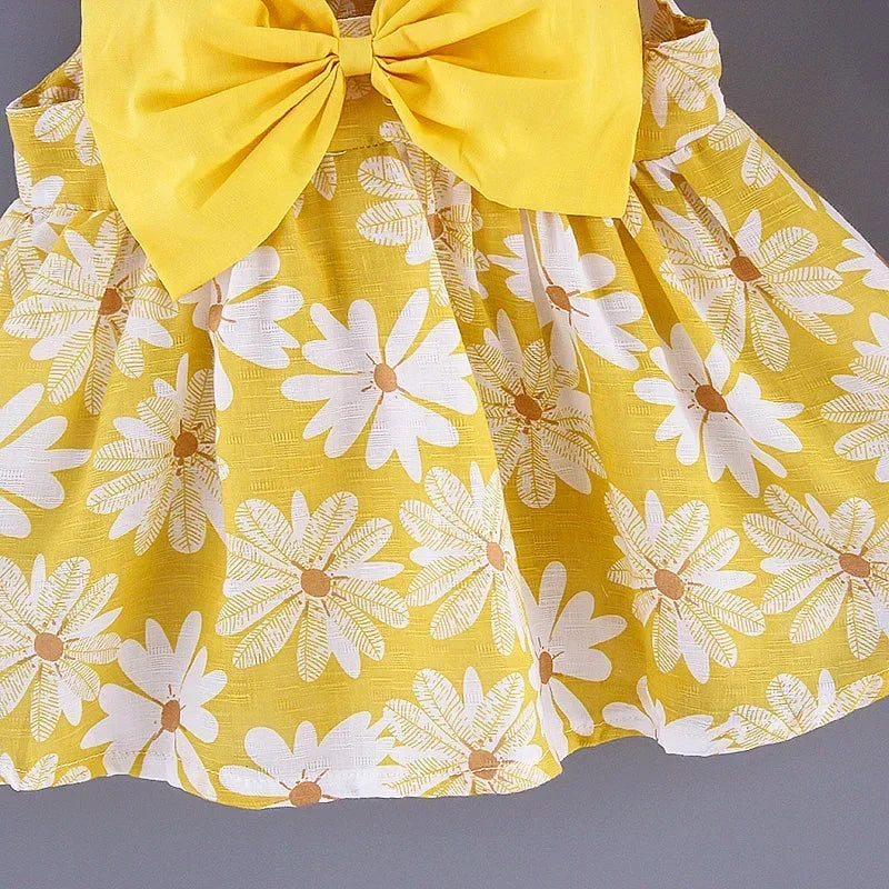 Vestido de Verão para Meninas com Estampa Floral, Estilo Delicado e Fresco para o Dia a Dia, Vestido de Princesa Doce com Laço. 0 - 3 anos