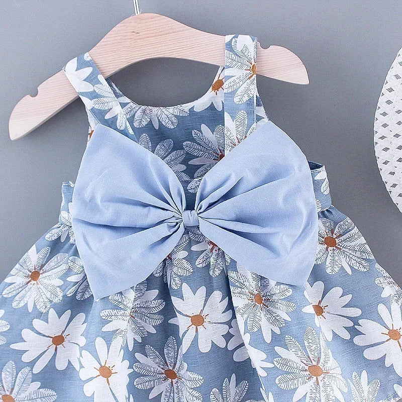 Vestido de Verão para Meninas com Estampa Floral, Estilo Delicado e Fresco para o Dia a Dia, Vestido de Princesa Doce com Laço. 0 - 3 anos