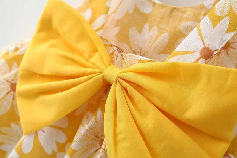 Vestido de Verão para Meninas com Estampa Floral, Estilo Delicado e Fresco para o Dia a Dia, Vestido de Princesa Doce com Laço. 0 - 3 anos