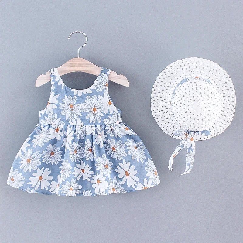 Vestido de Verão para Meninas com Estampa Floral, Estilo Delicado e Fresco para o Dia a Dia, Vestido de Princesa Doce com Laço. 0 - 3 anos