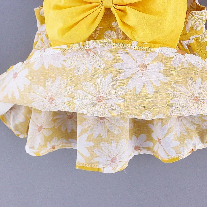 Vestido de Verão para Meninas com Estampa Floral, Estilo Delicado e Fresco para o Dia a Dia, Vestido de Princesa Doce com Laço. 0 - 3 anos