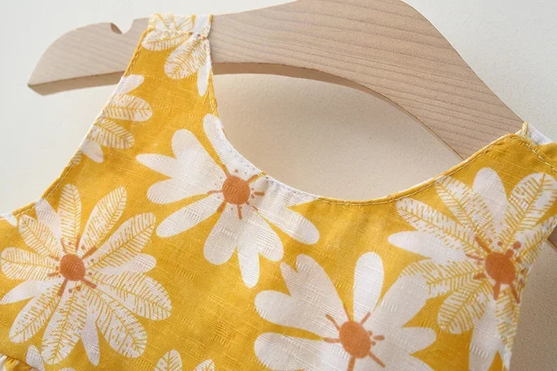 Vestido de Verão para Meninas com Estampa Floral, Estilo Delicado e Fresco para o Dia a Dia, Vestido de Princesa Doce com Laço. 0 - 3 anos