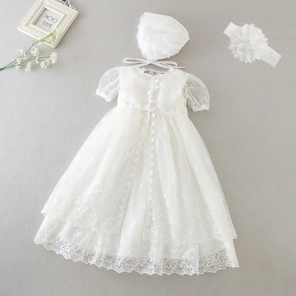 Vestido para Bebê Menina Hetiso de Manga Longa – Vestido de Festa/Baile para Primeiro Aniversário, Batizado e Daminha de Honra.