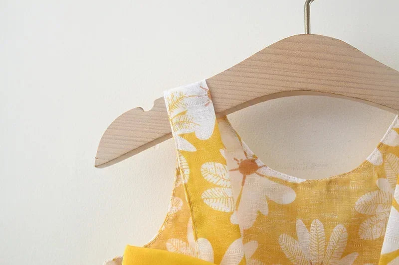 Vestido de Verão para Meninas com Estampa Floral, Estilo Delicado e Fresco para o Dia a Dia, Vestido de Princesa Doce com Laço. 0 - 3 anos