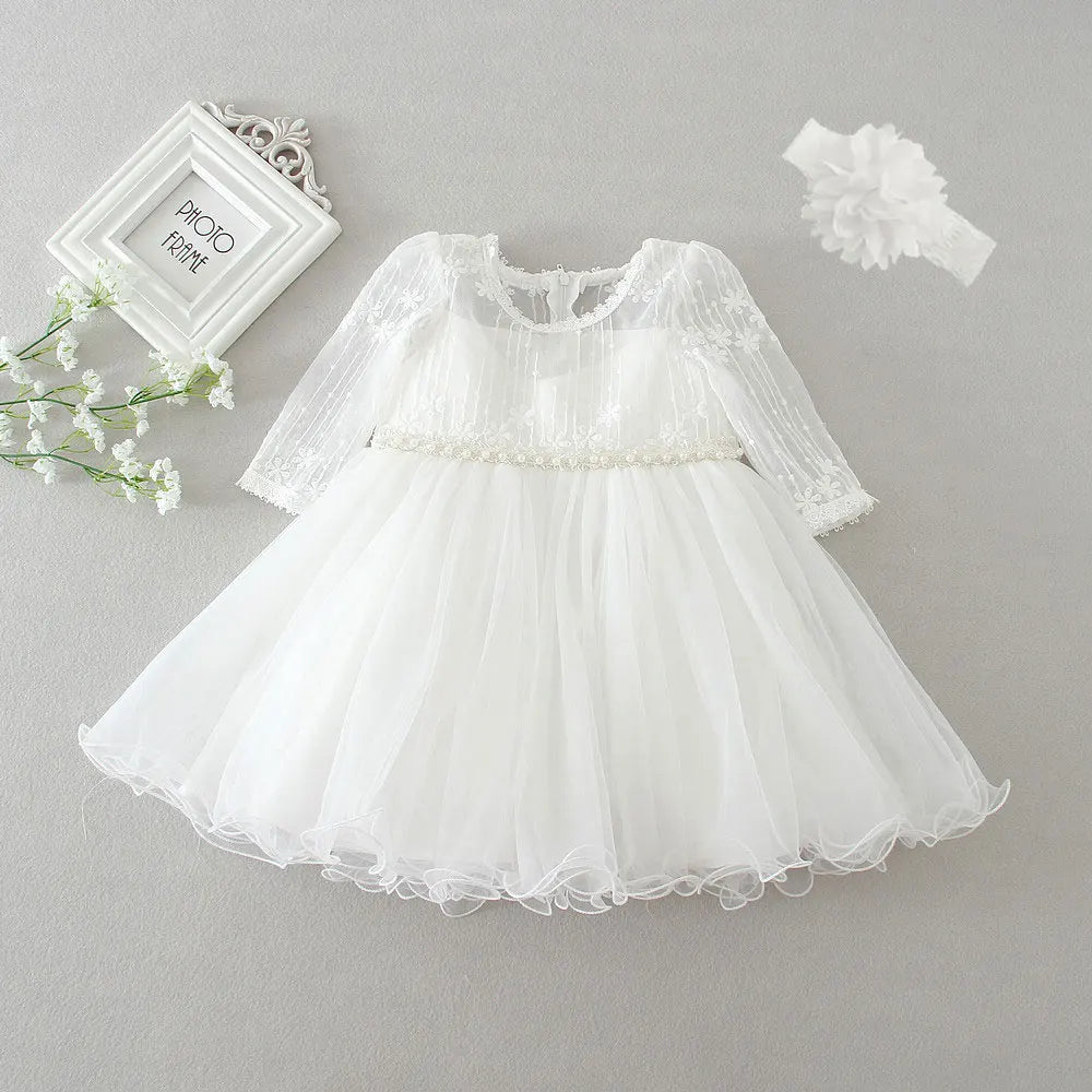 Vestido para Bebê Menina Hetiso de Manga Longa – Vestido de Festa/Baile para Primeiro Aniversário, Batizado e Daminha de Honra.