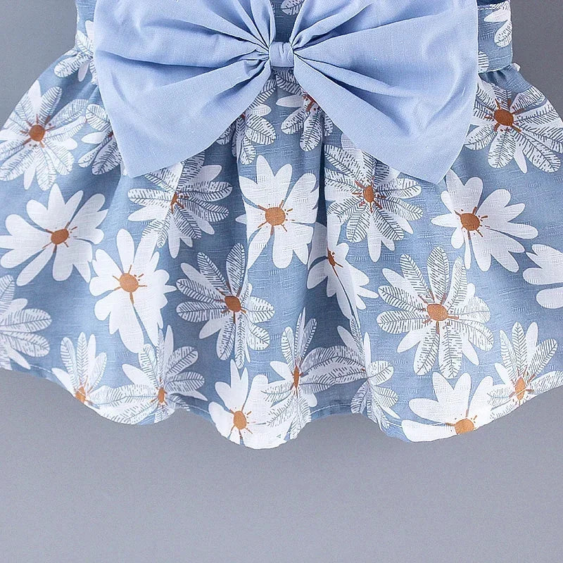 Vestido de Verão para Meninas com Estampa Floral, Estilo Delicado e Fresco para o Dia a Dia, Vestido de Princesa Doce com Laço. 0 - 3 anos