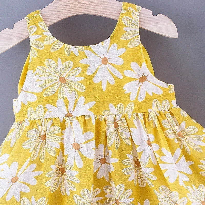 Vestido de Verão para Meninas com Estampa Floral, Estilo Delicado e Fresco para o Dia a Dia, Vestido de Princesa Doce com Laço. 0 - 3 anos